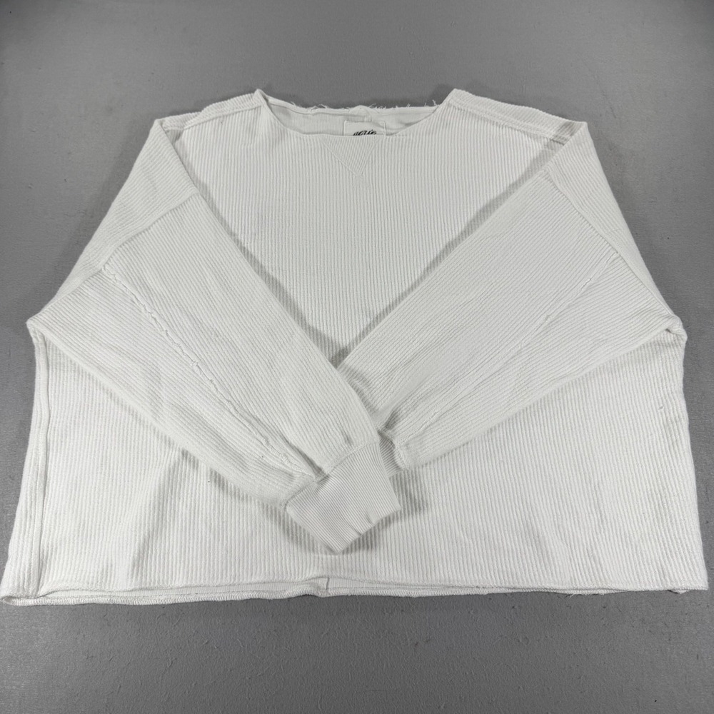 Aerie Ribbed Long Sleeve Top Womens XL White Oversized Boat Neck
